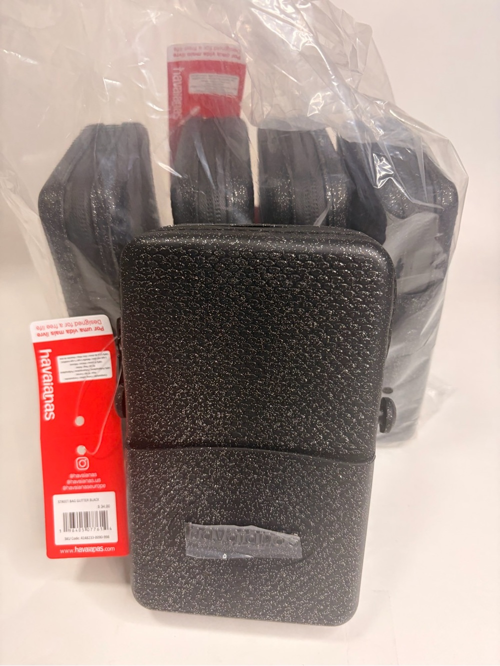 Havaianas Black Sparkle Textured Shoulder Bag Cross Body